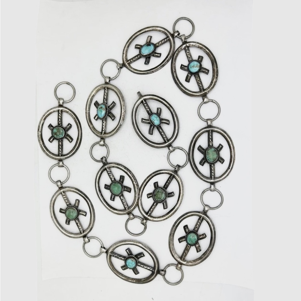 Old Pawn Sand Cast Navajo Sterling Silver Royston Turquoise Belt